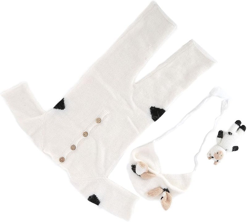 White Newborn Photography Suit Knitted Jumpsuit Hat Toy Baby Photo Shoot Outfit 0 3 Months - Image 5